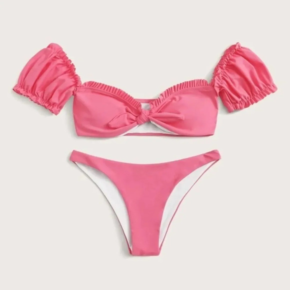 NEW! Pink Ruffled Puff Sleeve Bow Bikini 🎀 - Picture 6 of 15
